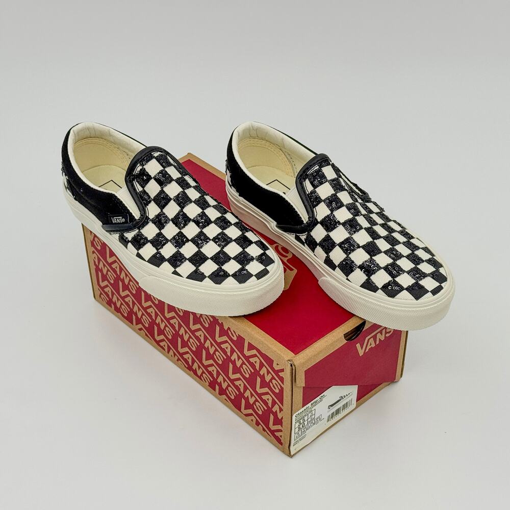 Vans Classic Slip-On Beaded Checkerboard Sequin Black White M3.5 W5 NIB